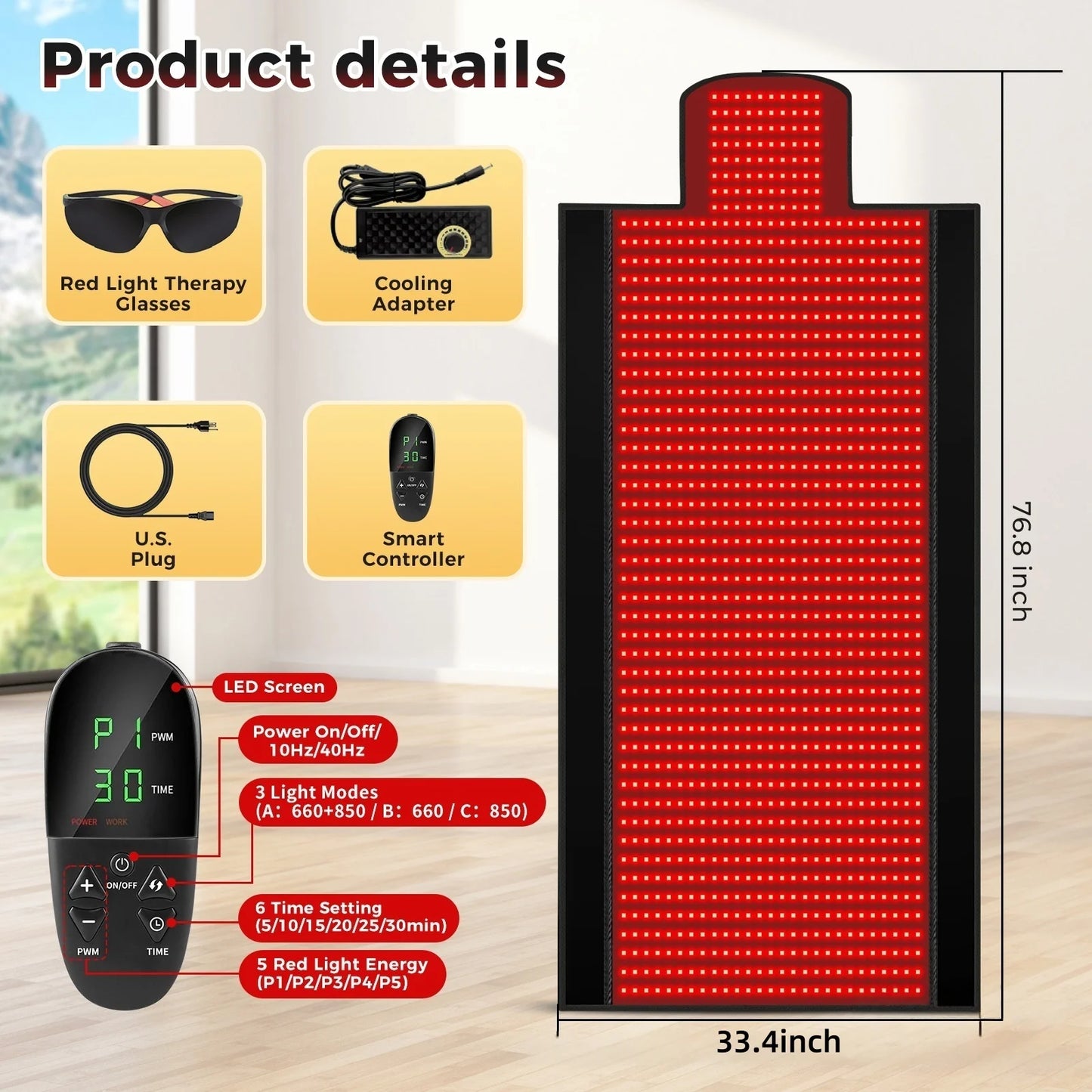 325/1370/2570pcs LEDs Red Light Therapy Mat 660nm 850nm Red Light Blanket Pad Phototherapy Waist Heating Body Pain Relief