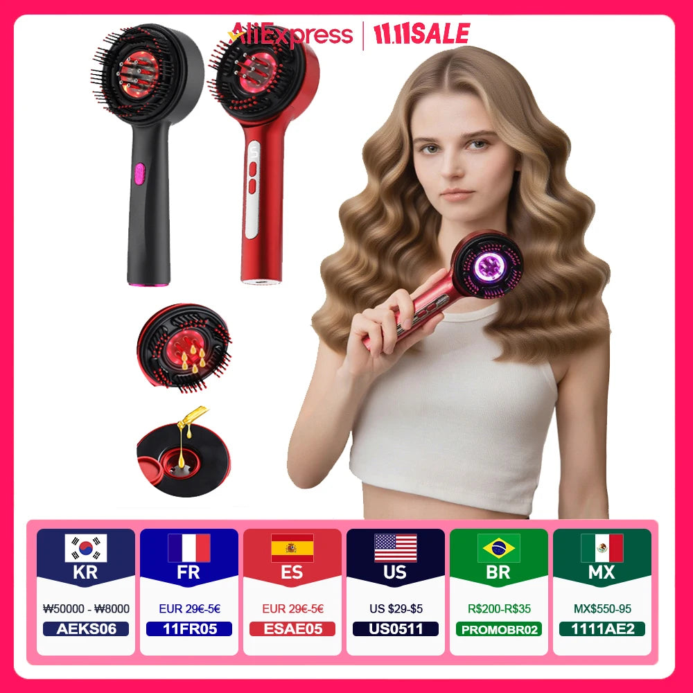 Blue & Red Light Therapy/ Hair Growth/ Scalp Massage Brush
